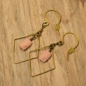 Artisan Brass and Pink Aventurine Gemstone Earrings